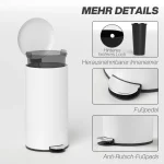 Кошче за боклук HOMCOM 30 л, кошче с педал - Image 7