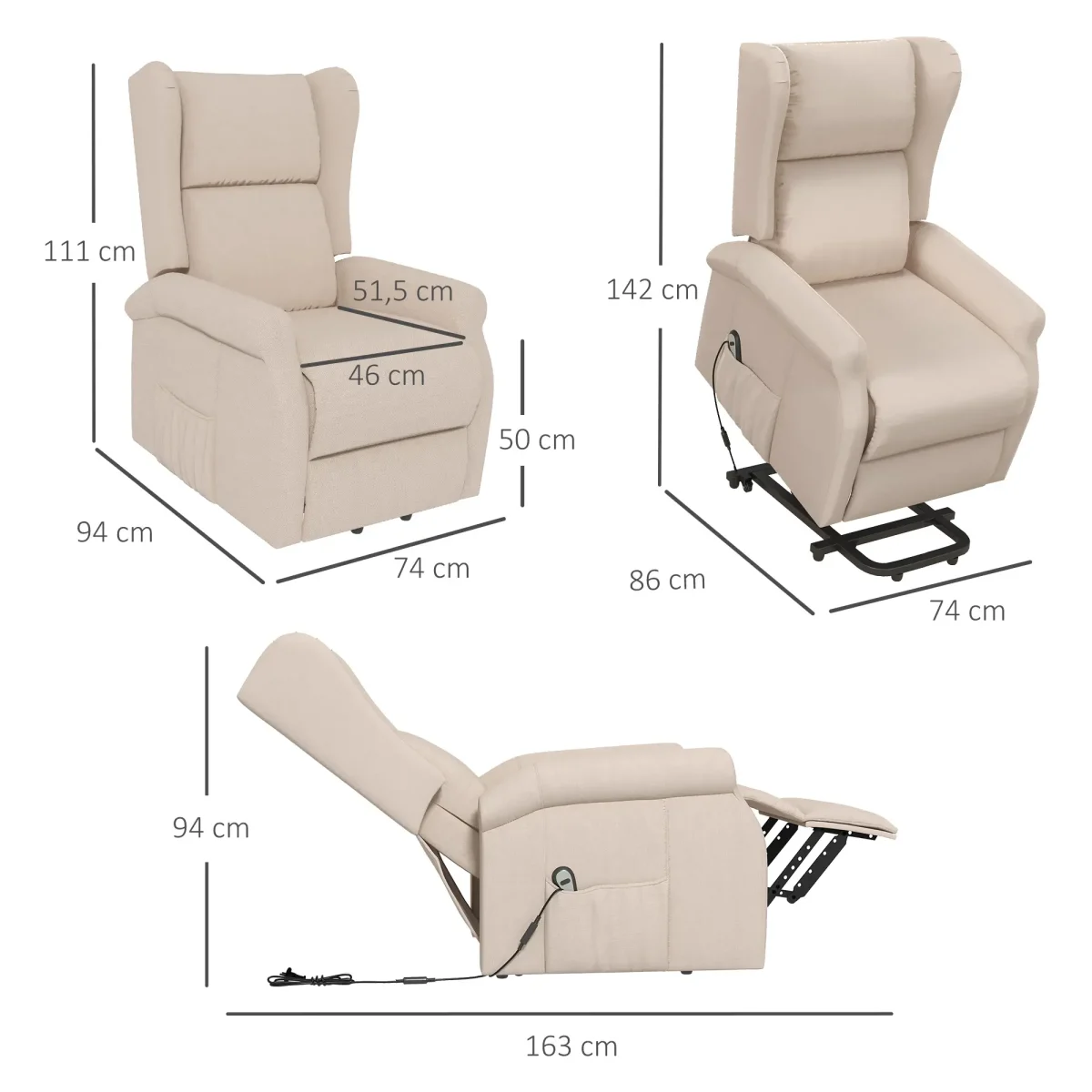 Електрически кресло с функция за изправяне HOMCOM, 200кг - Image 21