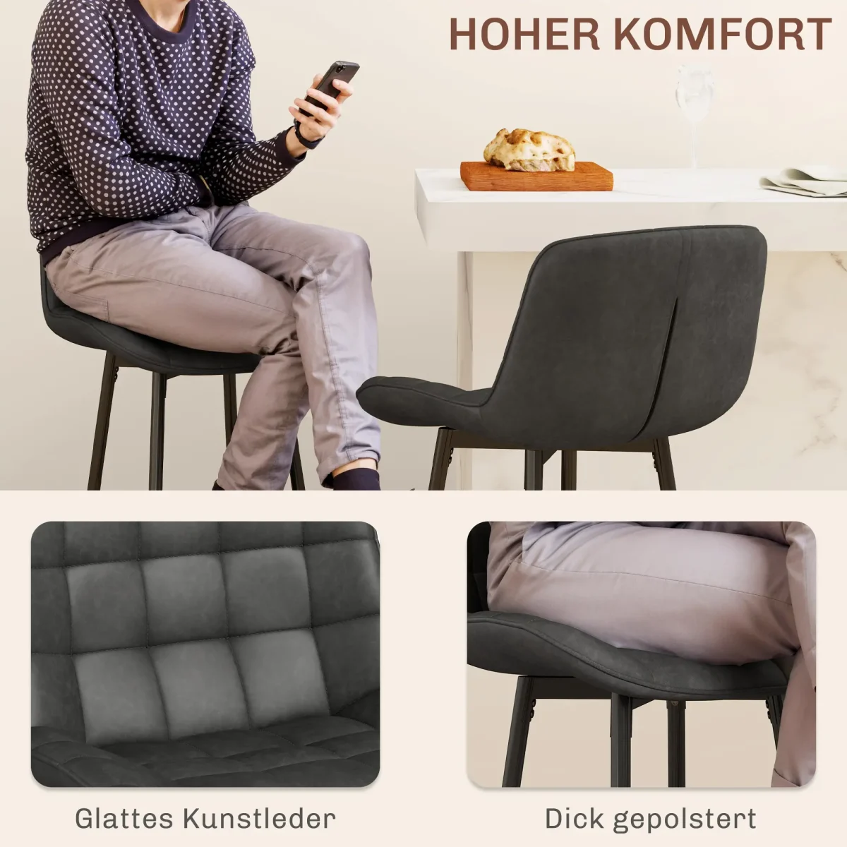 Комплект бар столове HOMCOM от 2 броя, 98 см, до 120 кг - Image 9