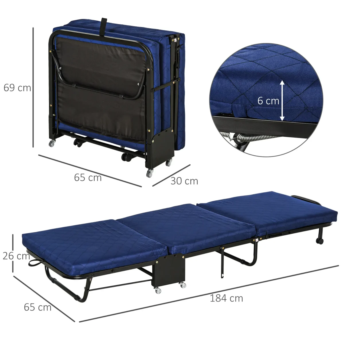 Сгъваемо легло HOMCOM 65x184 см товароносимост до 120 кг - Image 8