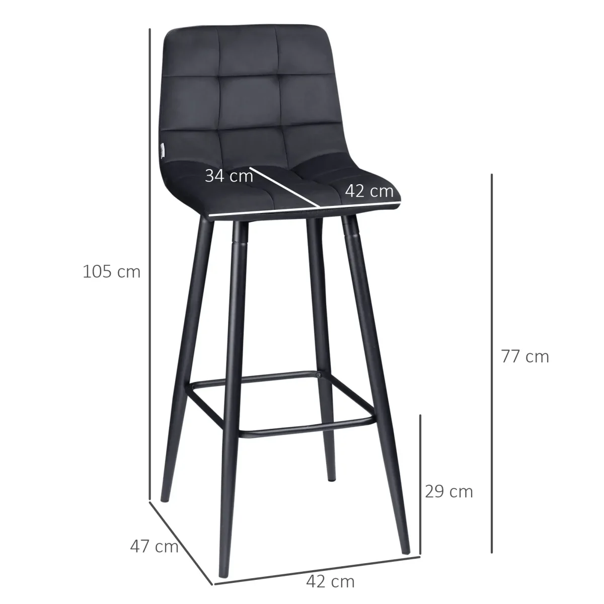 Комплект бар столове HOMCOM 42 см x 47 см x 105 см - Image 8