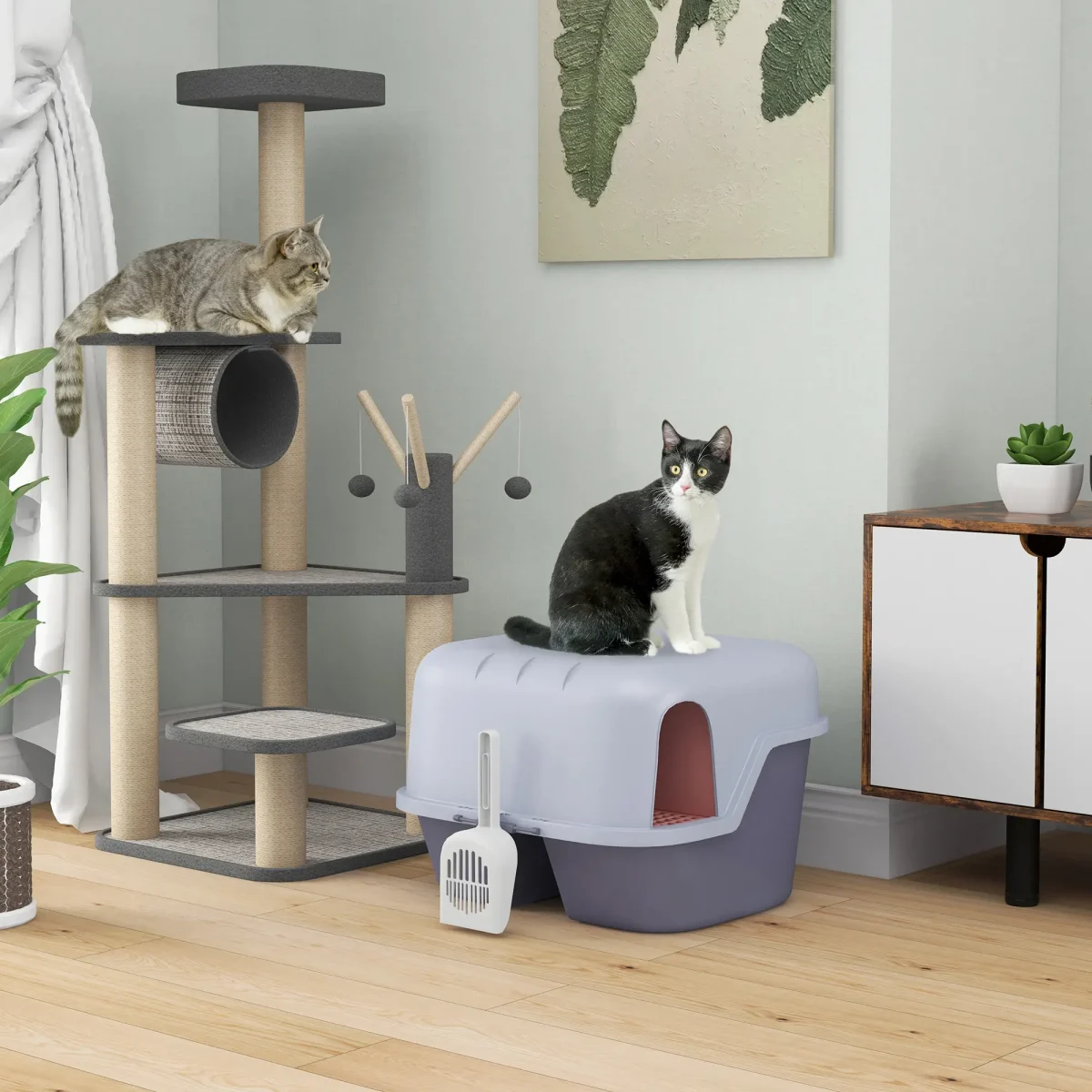 PawHut Кутия за котешка тоалетна с капак и лъжичка - Image 10