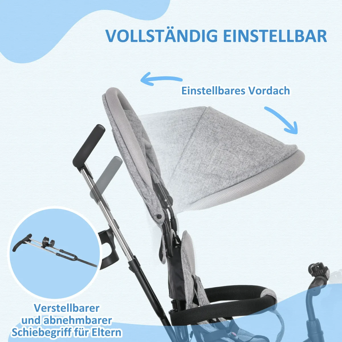 Детска триколка HOMCOM 6 в 1 с дръжка, сенник, за 1-5 години - Image 8