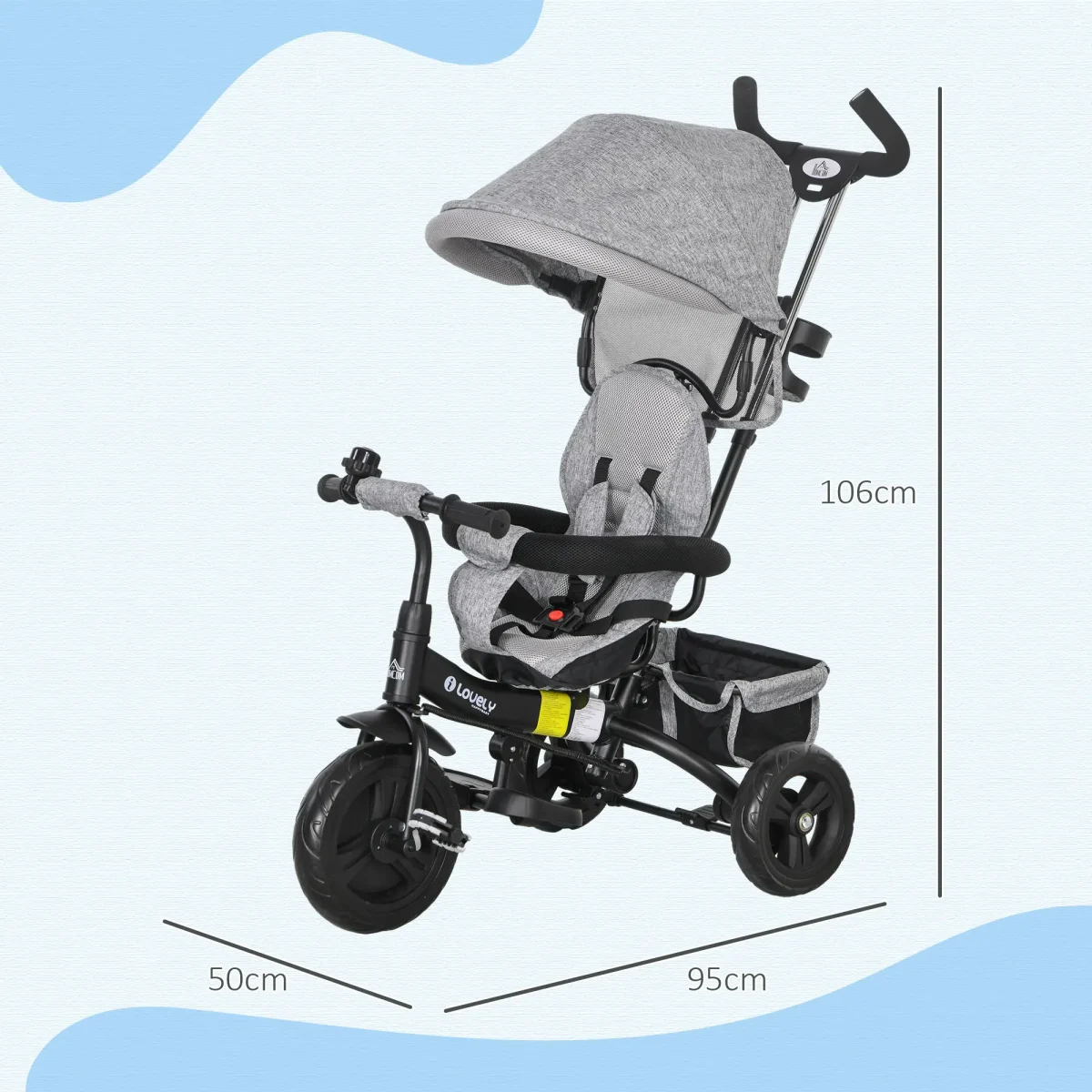 Детска триколка HOMCOM 6 в 1 с дръжка, сенник, за 1-5 години - Image 9