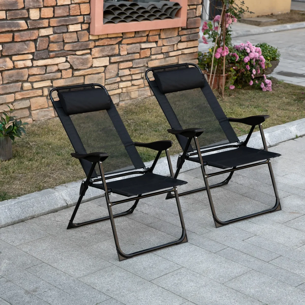 Комплект от 2 сгъваеми стола Outsunny, облегалка в 5 посоки - Image 2