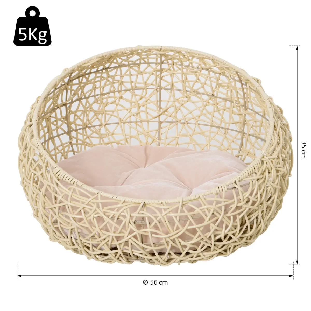 PawHut Котешко легло от ратан с възглавница Ø56 x 35 см - Image 9