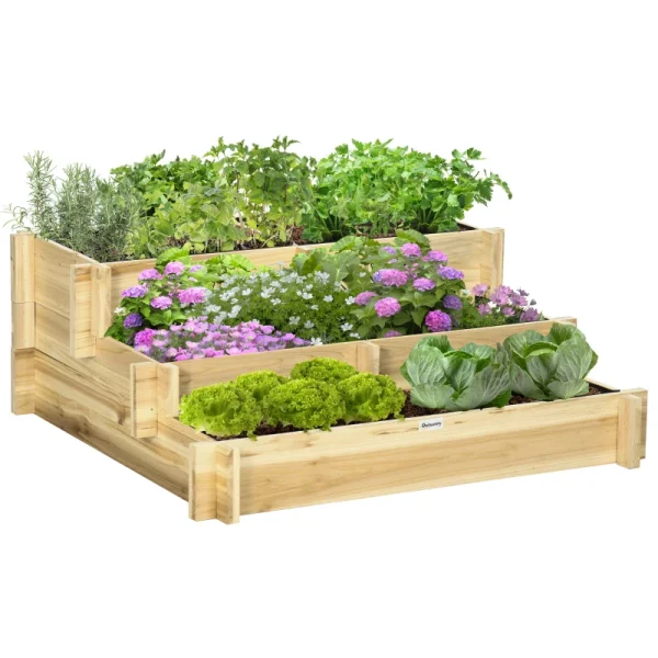 Повдигната леха Outsunny, 3-етажна, 93 x 93 x 35 см