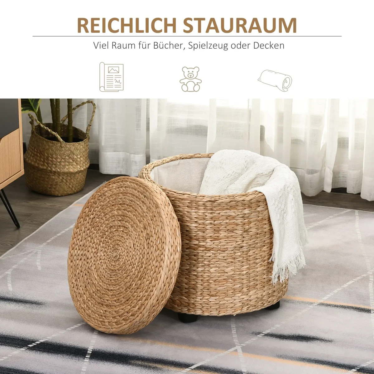 Табуретка за съхранение HOMCOM с капак, 43 x 43 x 43 см - Image 2