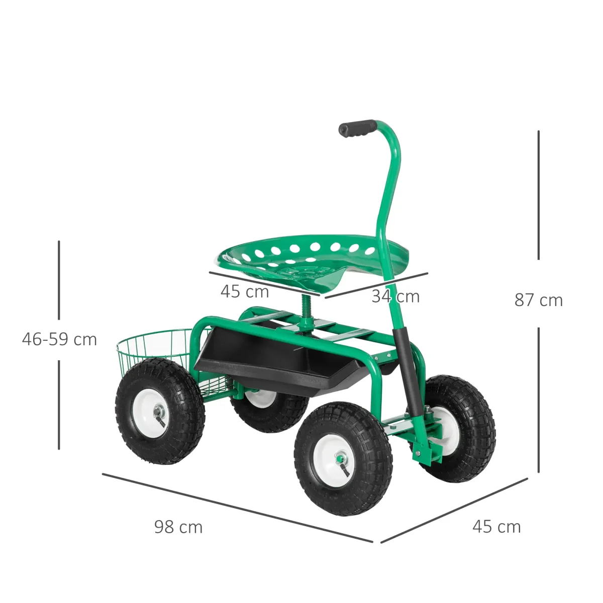 Градинска количка Outsunny с подвижна седалка до 150 кг - Image 4