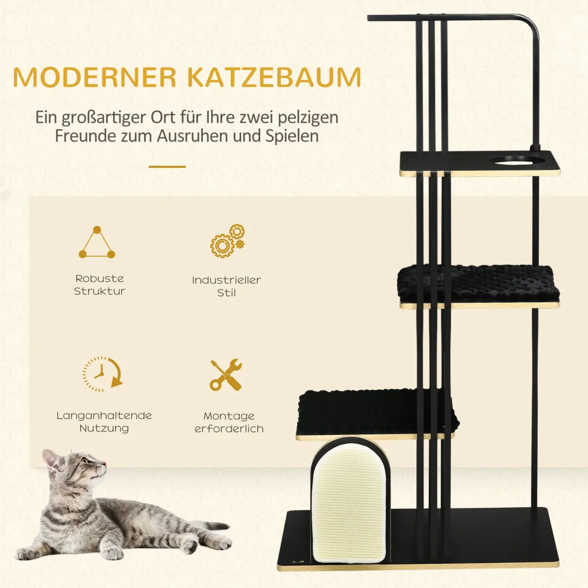 Дърво за котки PawHut, 3 платформи, 2 възглавници - Image 3