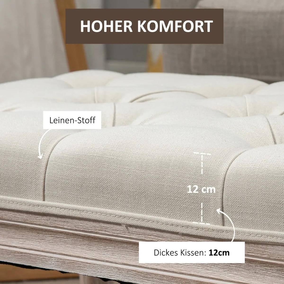 Тапицирана пейка HOMCOM, дърво и плат 80Д x 40Ш x 43В - Image 4