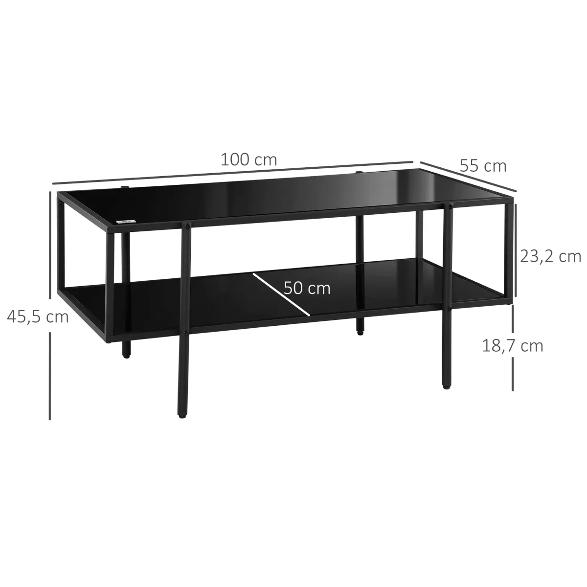 Холна маса HOMCOM с рафт, стъклен плот, 100 x 55 x 45.5 см - Image 6