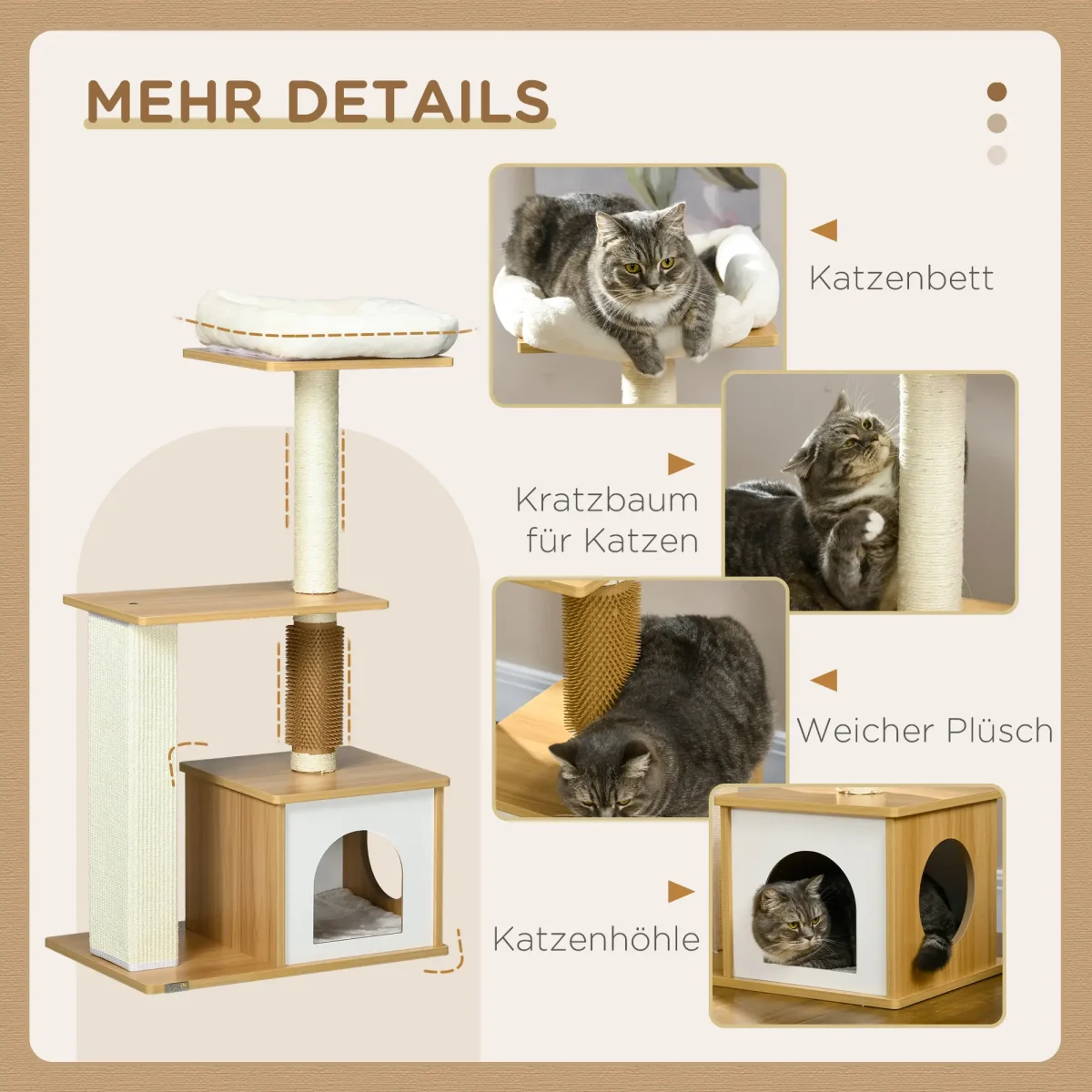 PawHut Котешко дърво 59,5 см x 39,5 см x 114 см - Image 3