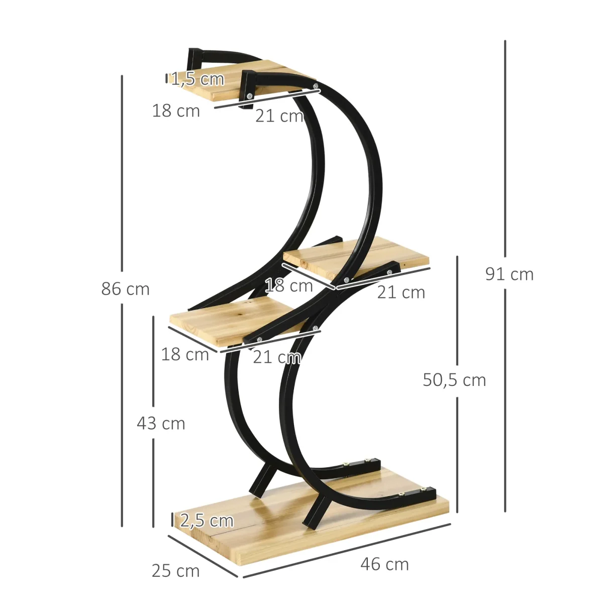 Стойка за растения Outsunny с 4 рафта, 46 см x 25 см x 91 см - Image 7