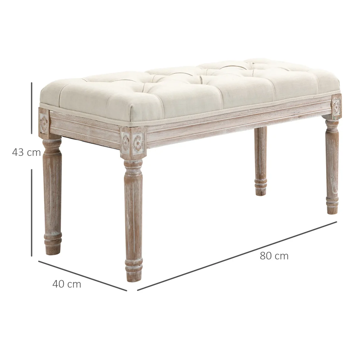 Тапицирана пейка HOMCOM, дърво и плат 80Д x 40Ш x 43В - Image 8