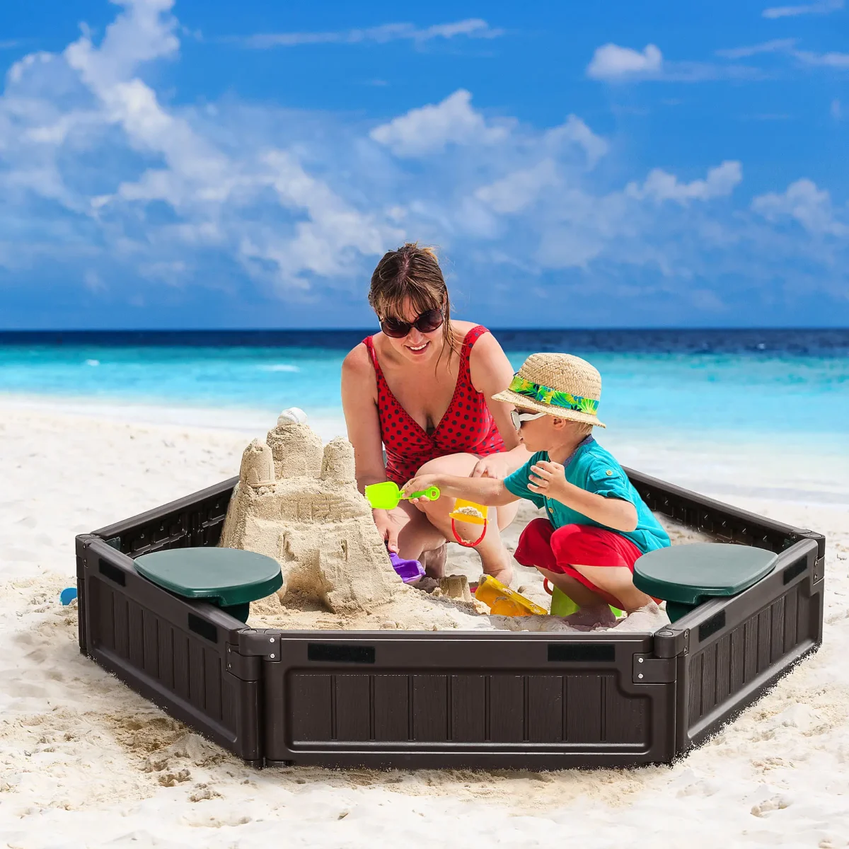 Детски пясъчник Outsunny, капак, 4 места, Φ120 x 21 см - Image 3