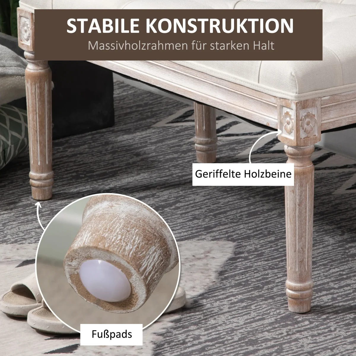 Тапицирана пейка HOMCOM, дърво и плат 80Д x 40Ш x 43В - Image 10