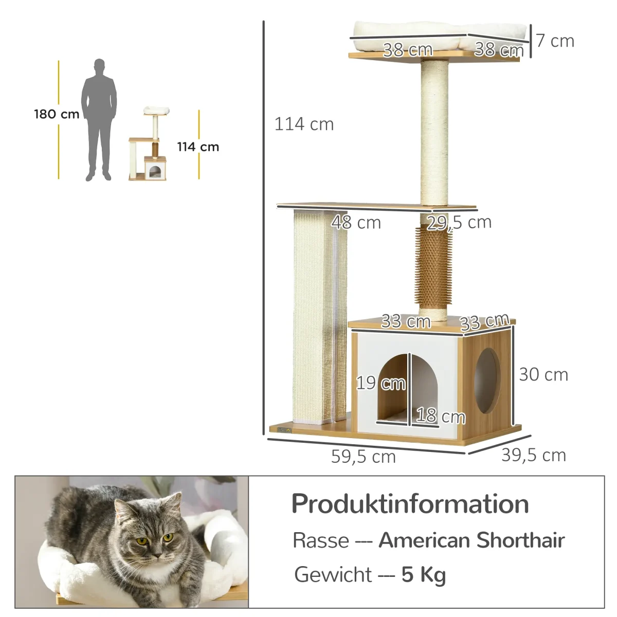 PawHut Котешко дърво 59,5 см x 39,5 см x 114 см - Image 9