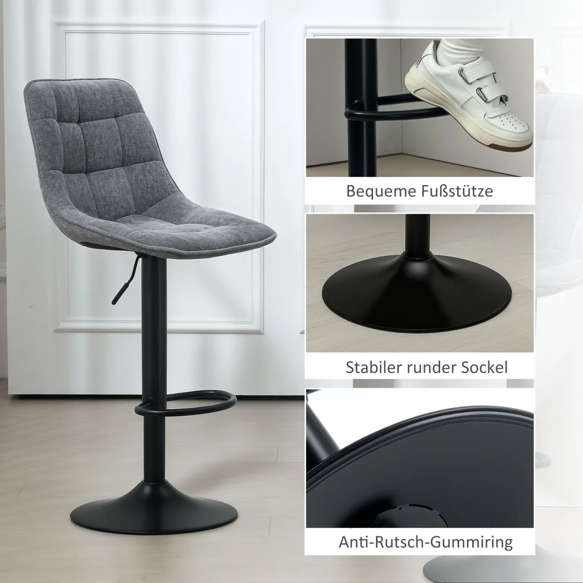 HOMCOM Комплект от 2 въртящи се бар стола с облегалка - Image 8