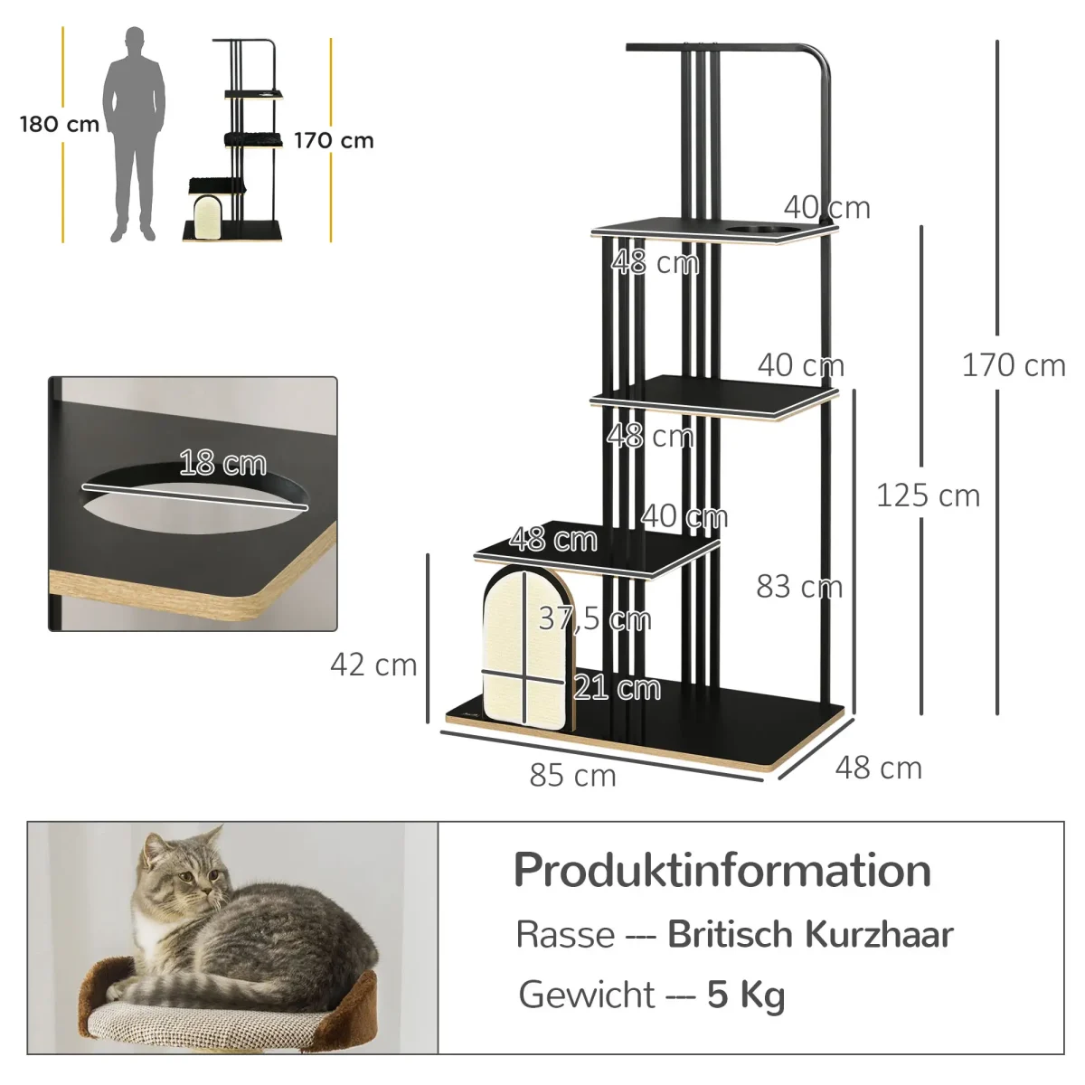 Дърво за котки PawHut, 3 платформи, 2 възглавници - Image 2