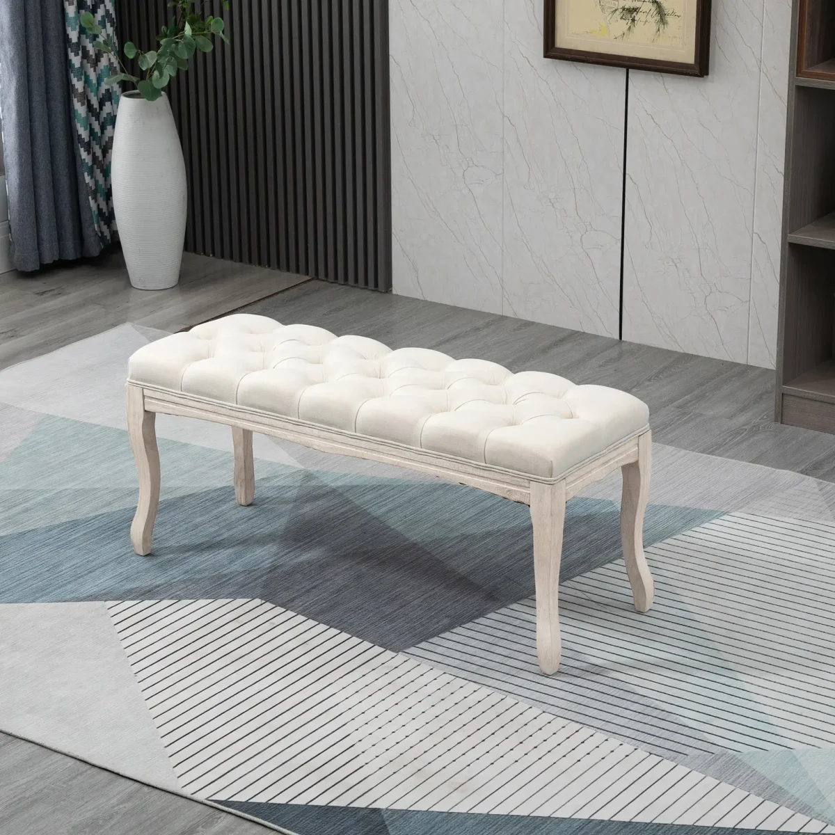 HOMCOM Тапицирана пейка, каучуково дърво,110 x 40 x 48 см - Image 2