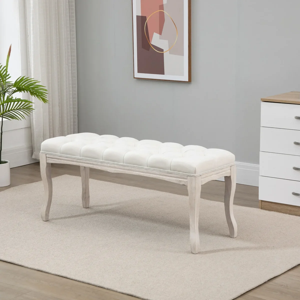 HOMCOM Тапицирана пейка, каучуково дърво,110 x 40 x 48 см - Image 9