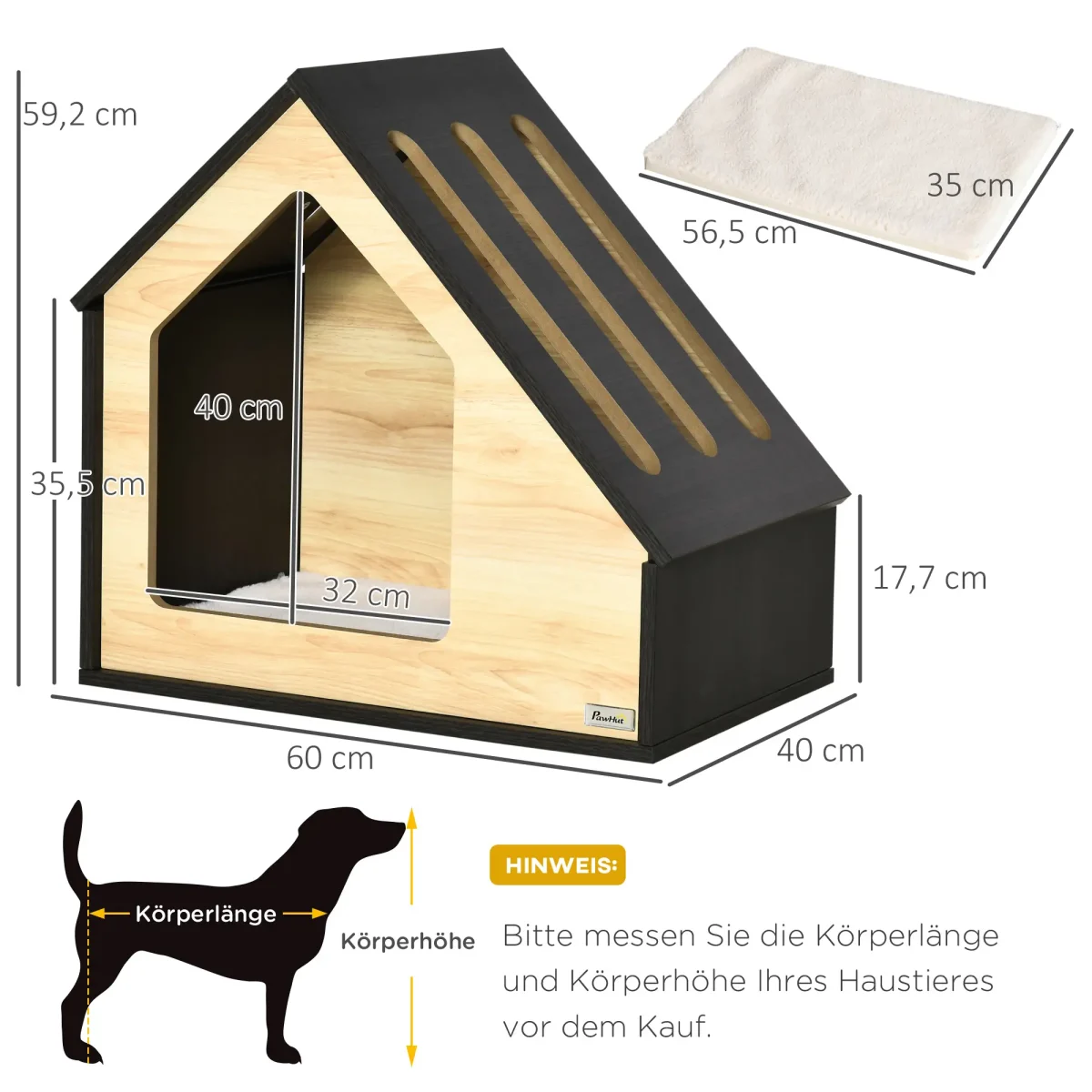 Кучешка къщичка Pawhut, вътрешна, с възглавница до 8 кг - Image 9