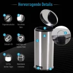 Кошче за боклук HOMCOM 30L с педал Ø29.2 x 62.5 см - Image 3