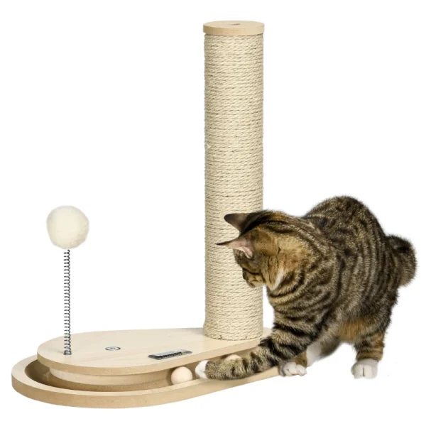 Pawhut Дърво за котенца с играчки, писта с топки