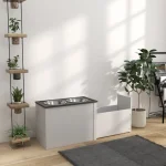 PawHut Повдигната хранилка с място за съхранение и купички - Image 7