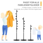 Закачалка за дрехи HOMCOM, 4 пръта и 8 куки, 35x35x170см - Image 3