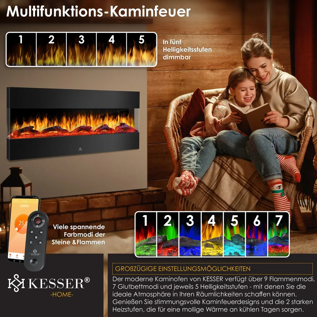 402932c14c8a63f09b00d28d48482724 KESSER® Електрическа камина 3D, 9 цветни режима - Image 4