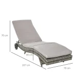 Градински шезлонг Outsunny, регулируем с колела 207x70x70см - Image 5