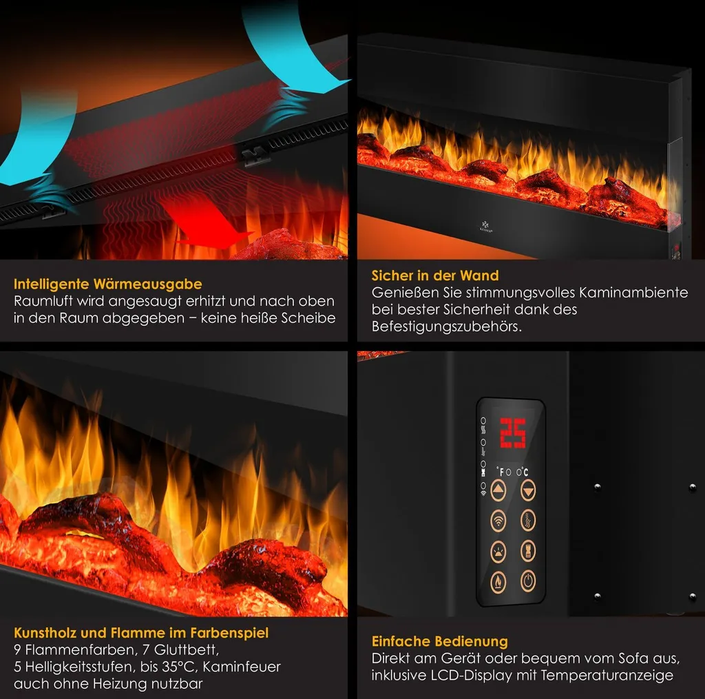 774c1b6a83b4ecc93617a9a34a41fbda KESSER® Електрическа камина 3D, 9 цветни режима - Image 3