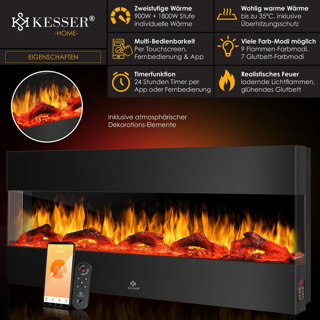 ac13655f876b420f4812f53667010815 KESSER® Електрическа камина 3D, 9 цветни режима - Image 5