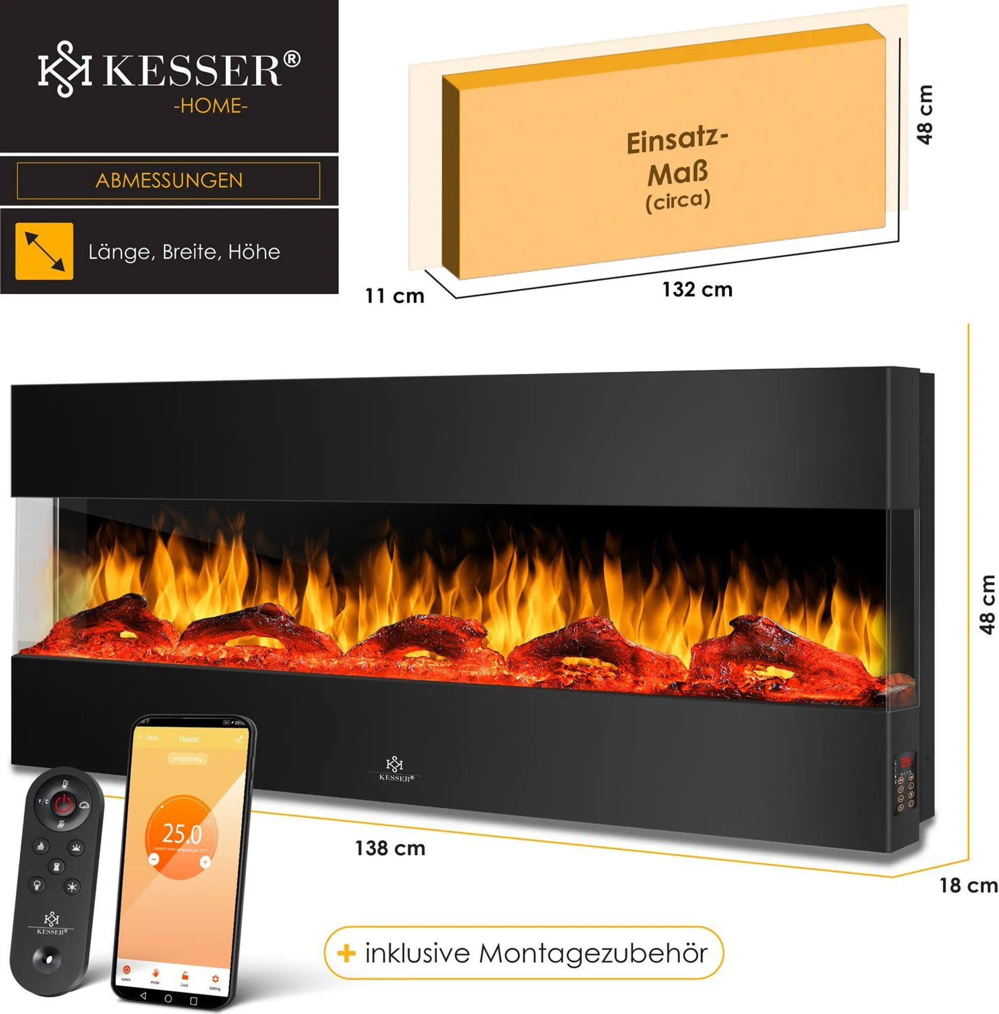 e693fdf30fbfd76617696d14f1bf7921 KESSER® Електрическа камина 3D, 9 цветни режима - Image 8