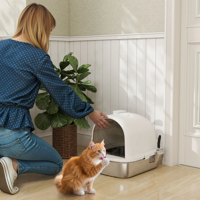 2nh0b1197a2591529.jpg PawHut затворена котешка тоалетна от неръждаема стомана - Image 3