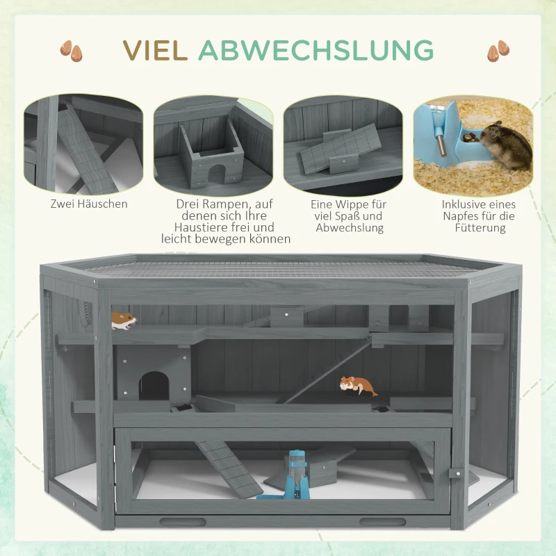 3W4e32194946fd451.jpg Клетка за хамстери PawHut, 3 нива, подвижна тава - Image 3