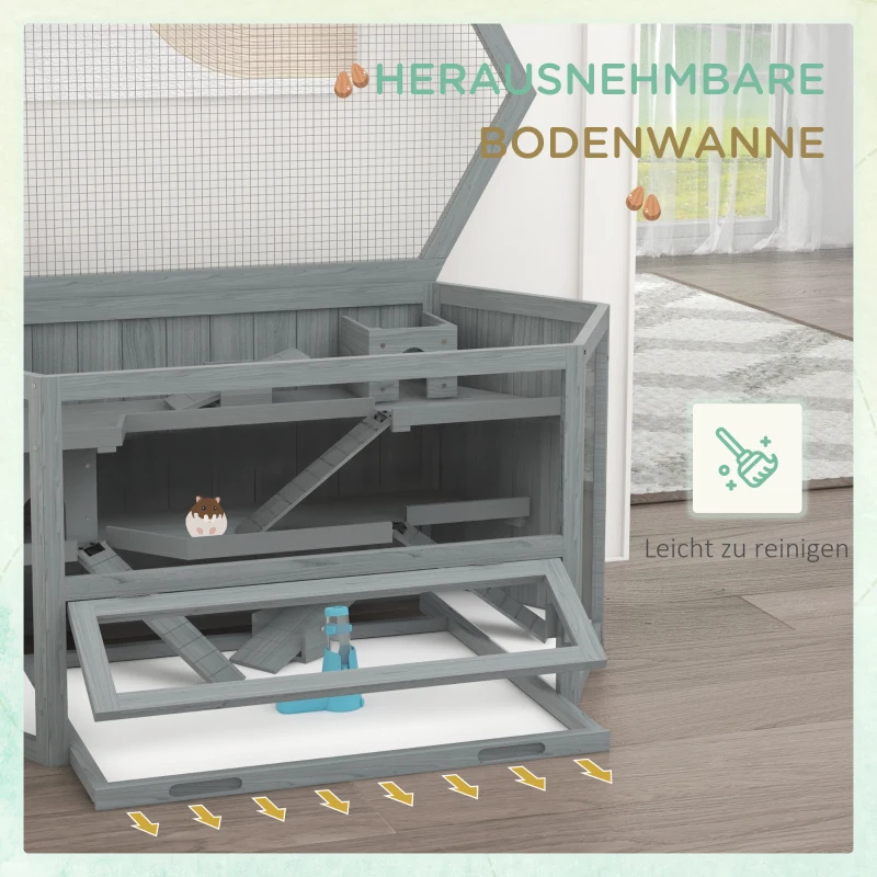 74T66d194946fd451.jpg Клетка за хамстери PawHut, 3 нива, подвижна тава - Image 4