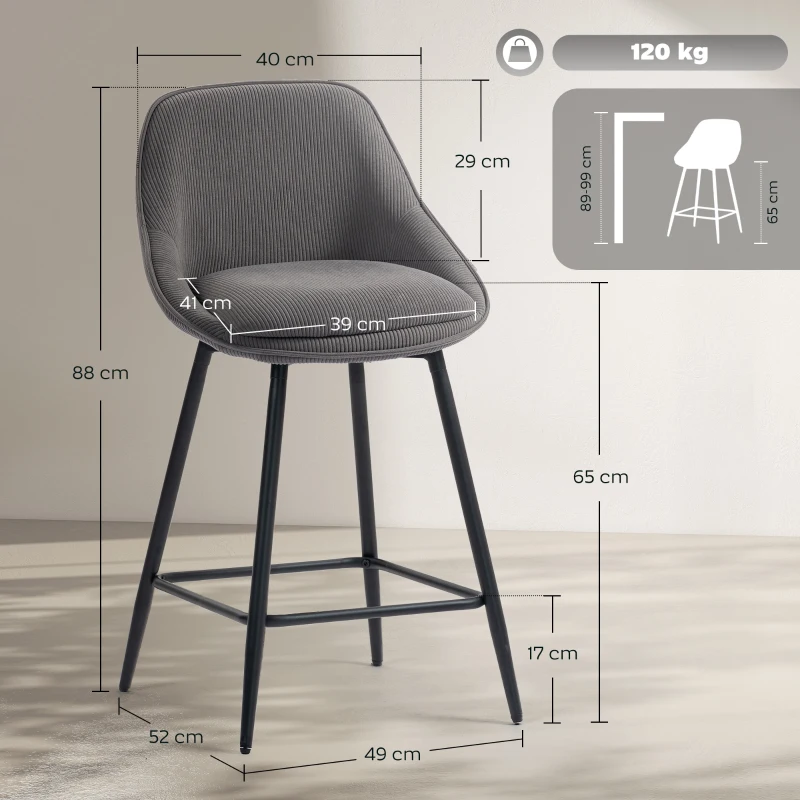 c1C5db19ade31c9ed.jpg Комплект от 2 бар стола HOMCOM с кадифена тапицерия - Image 6