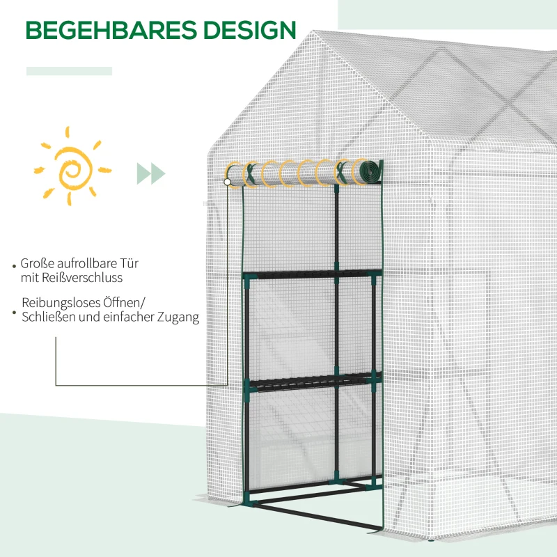 CJ84fe19492d718ea.jpg Оранжерия Outsunny с 4 рафта, студена рамка с врати с цип - Image 6