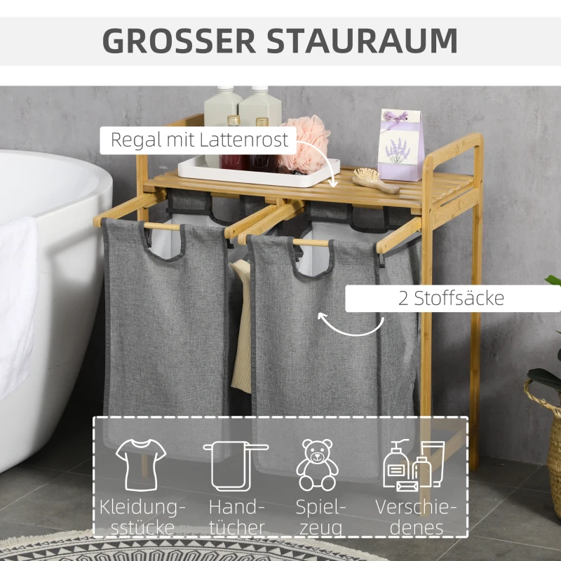 cZrfdf19494ea65e5.jpg Кош за пране HOMCOM, Кош за пране, 2 торби за пране - Image 4