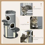 Драскалка за котки PawHut, 2 котешки пещери, 4 платформи - Image 8